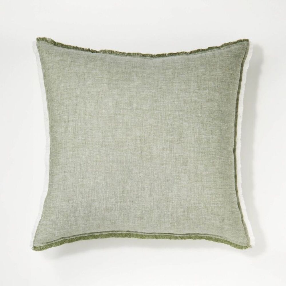 Oversized Reversible Linen Square Throw Pillow wit Green